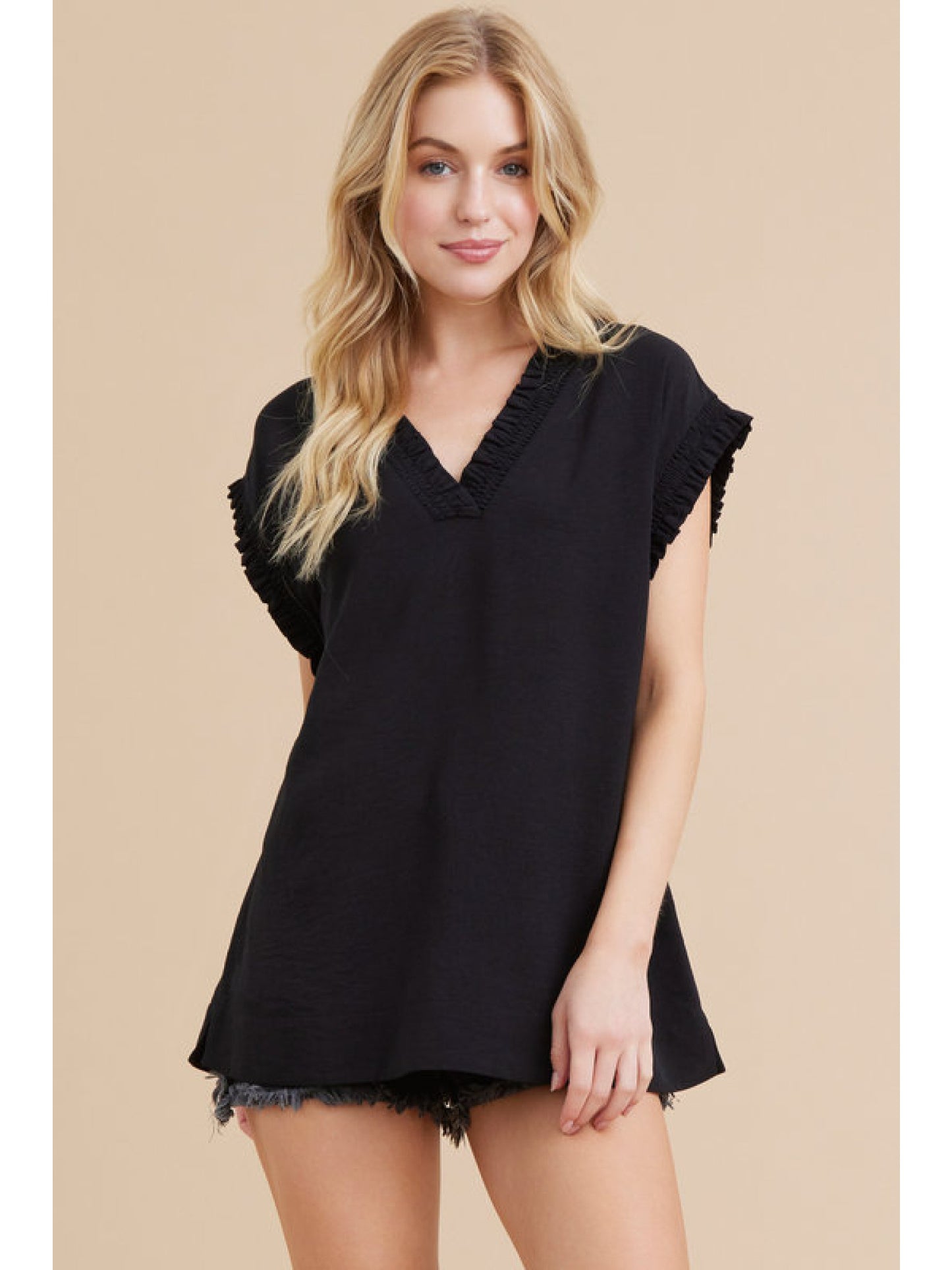 Black/Navy Frilled Top