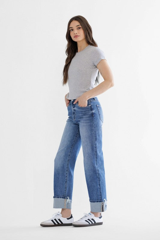 Mica High Rise Straight Cuffed Jeans