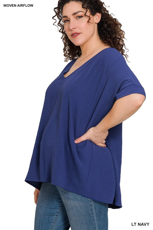 Dusty Teal/Lt Navy V Neck Curve