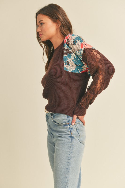 Brown Mixed Media Sweater