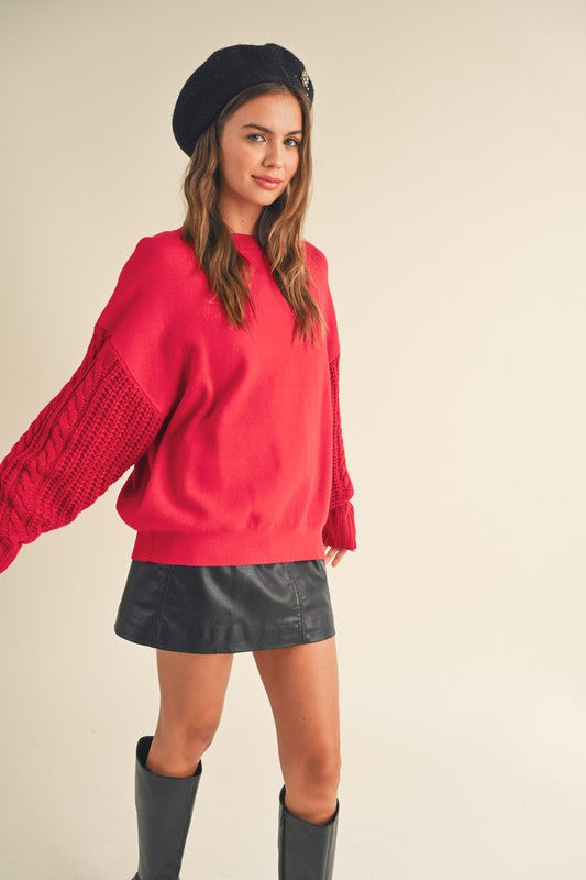 Red Cable Sleeve Sweatshirt