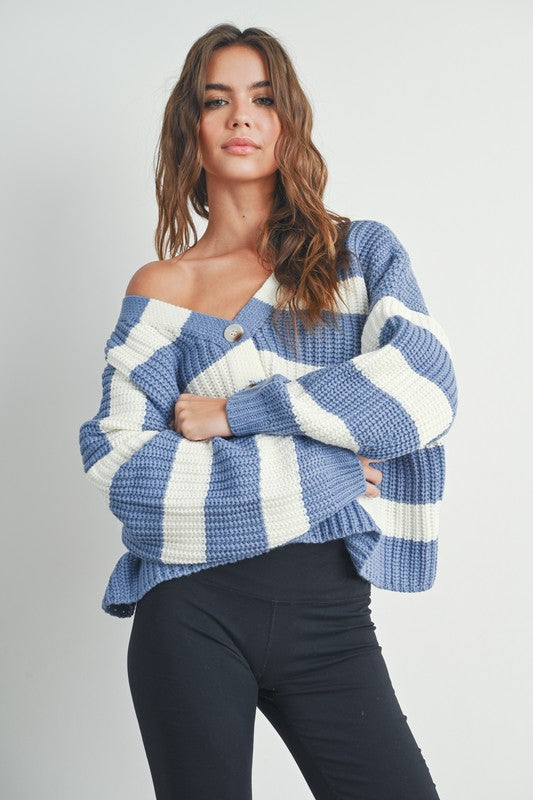 Blue/Ivory Striped Cardi