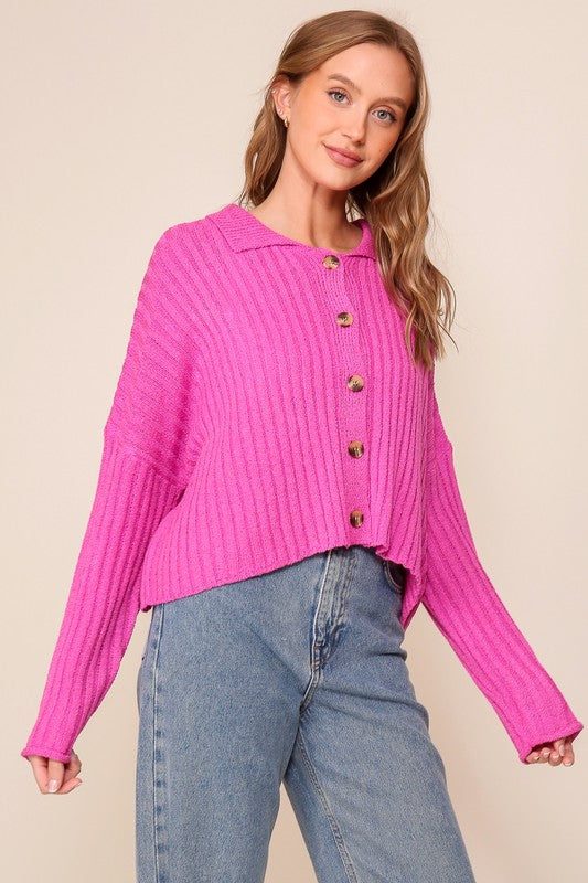 Magenta Button Up Cardigan