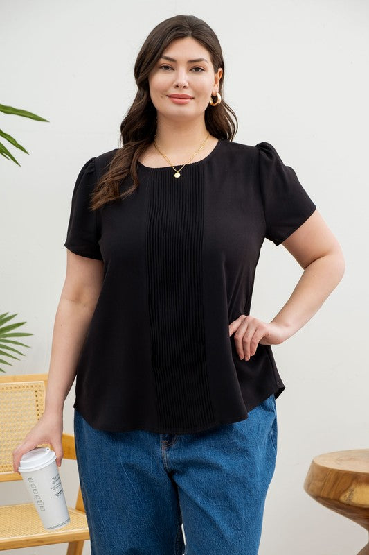 Black Pleated Blouse Curve