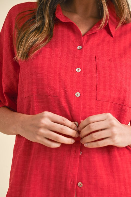 Red/Orange Textured Button Up