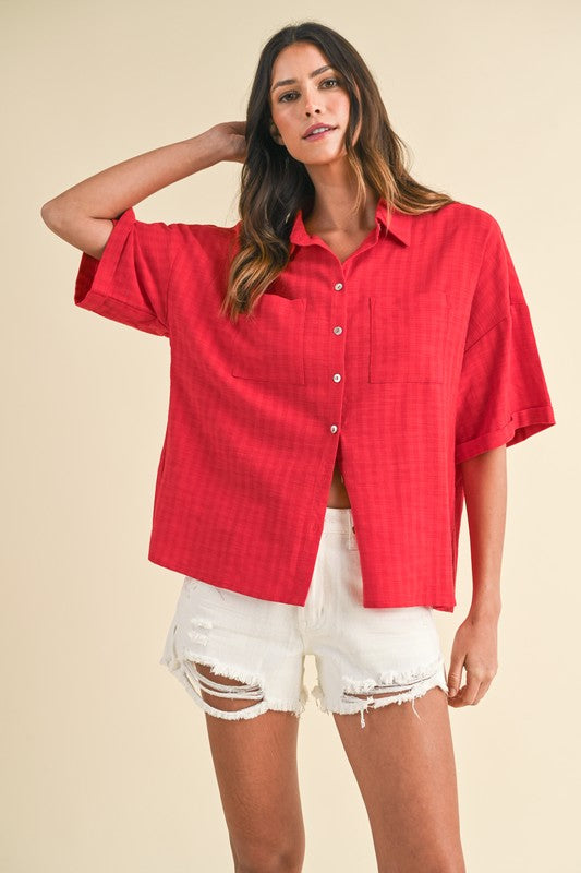 Red/Orange Textured Button Up