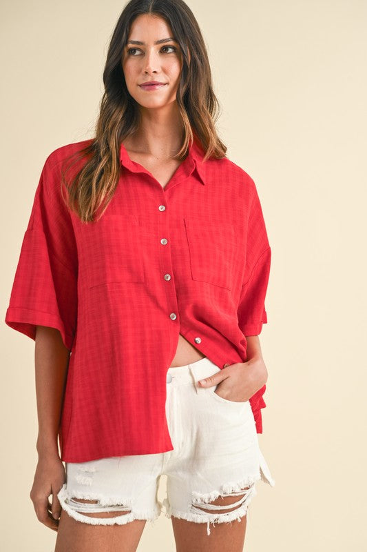 Red/Orange Textured Button Up