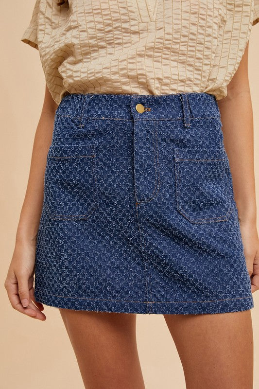 Tweed Textured Denim Skirt