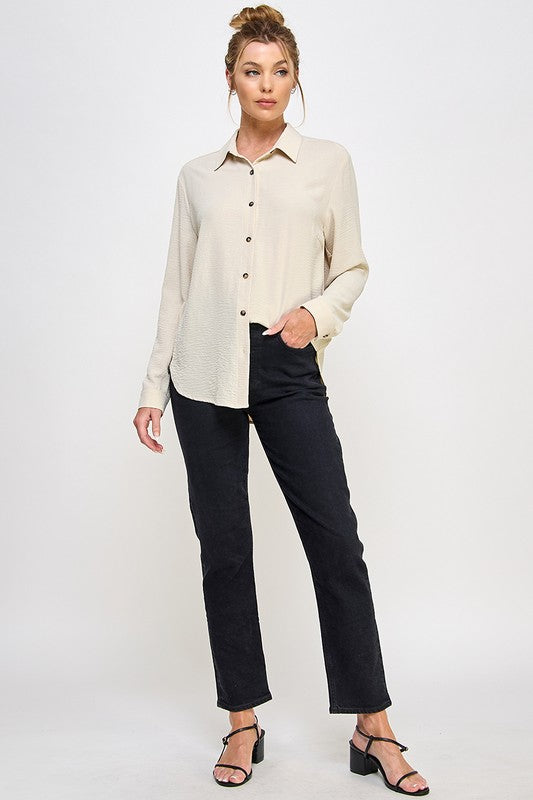 Oat Airy Long Sleeve Button Down