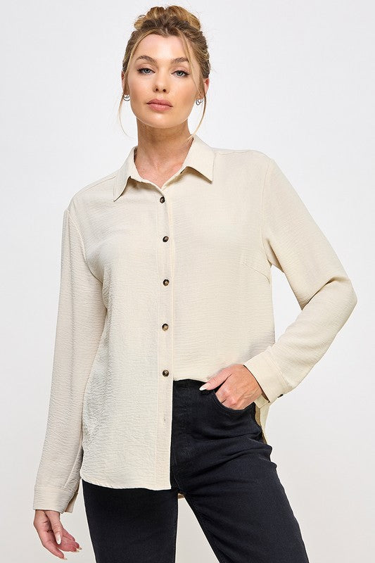 Oat Airy Long Sleeve Button Down