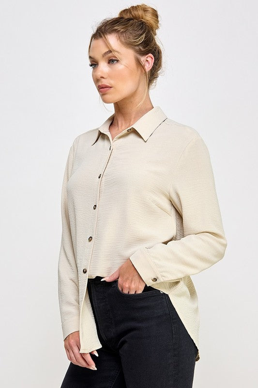 Oat Airy Long Sleeve Button Down