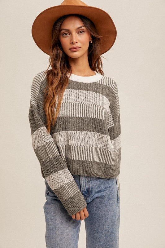 Olive Cream Striped Sweater