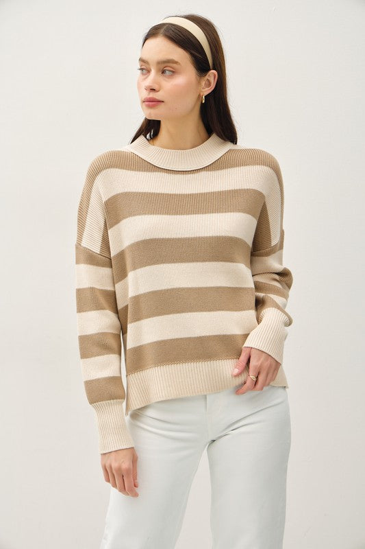 Taupe Oversized Striped Sweater