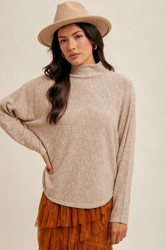 Brushed Dolman Sleeve Top Navy/Mocha