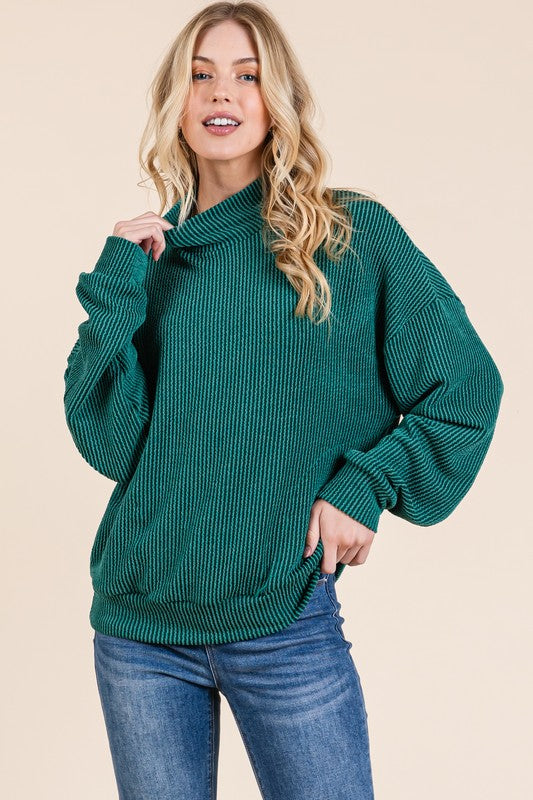 Hunter Green/Red Ribbed Top