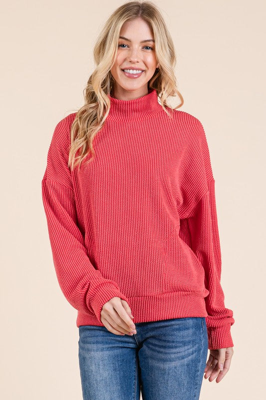 Hunter Green/Red Ribbed Top