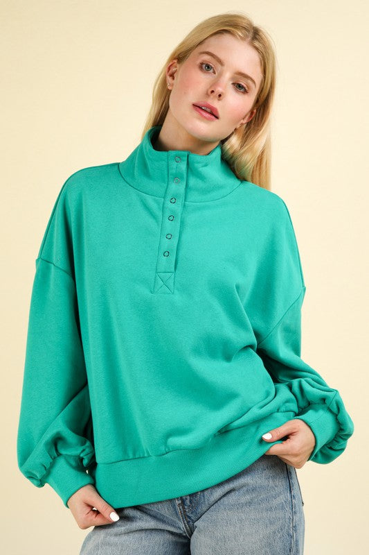 Green/Rose Snap Button Pullover