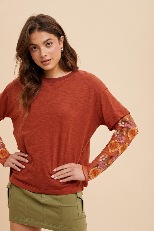 Embroidered Twofer Top