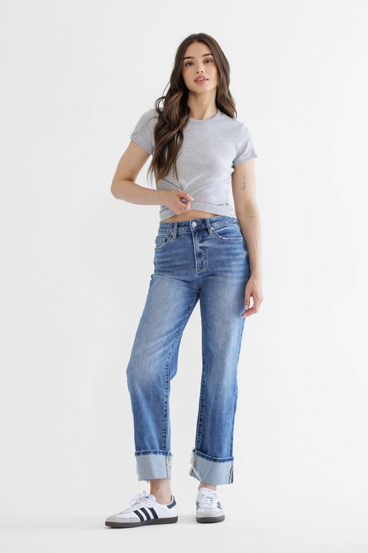 Mica High Rise Straight Cuffed Jeans