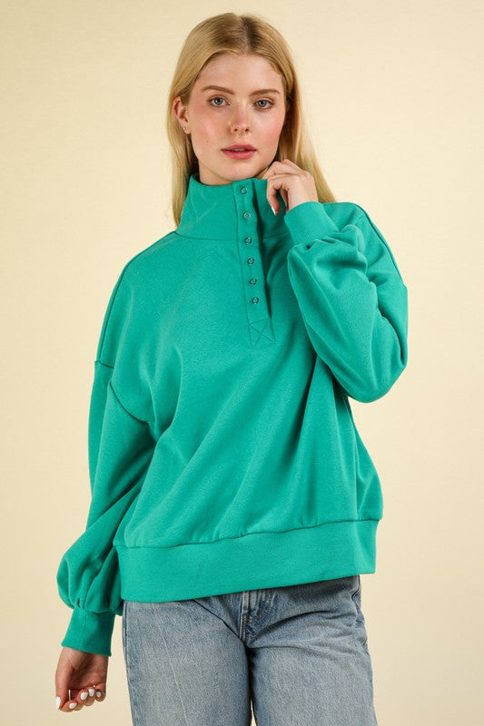 Green/Rose Snap Button Pullover