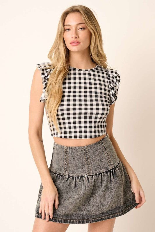 Black Gingham Crop