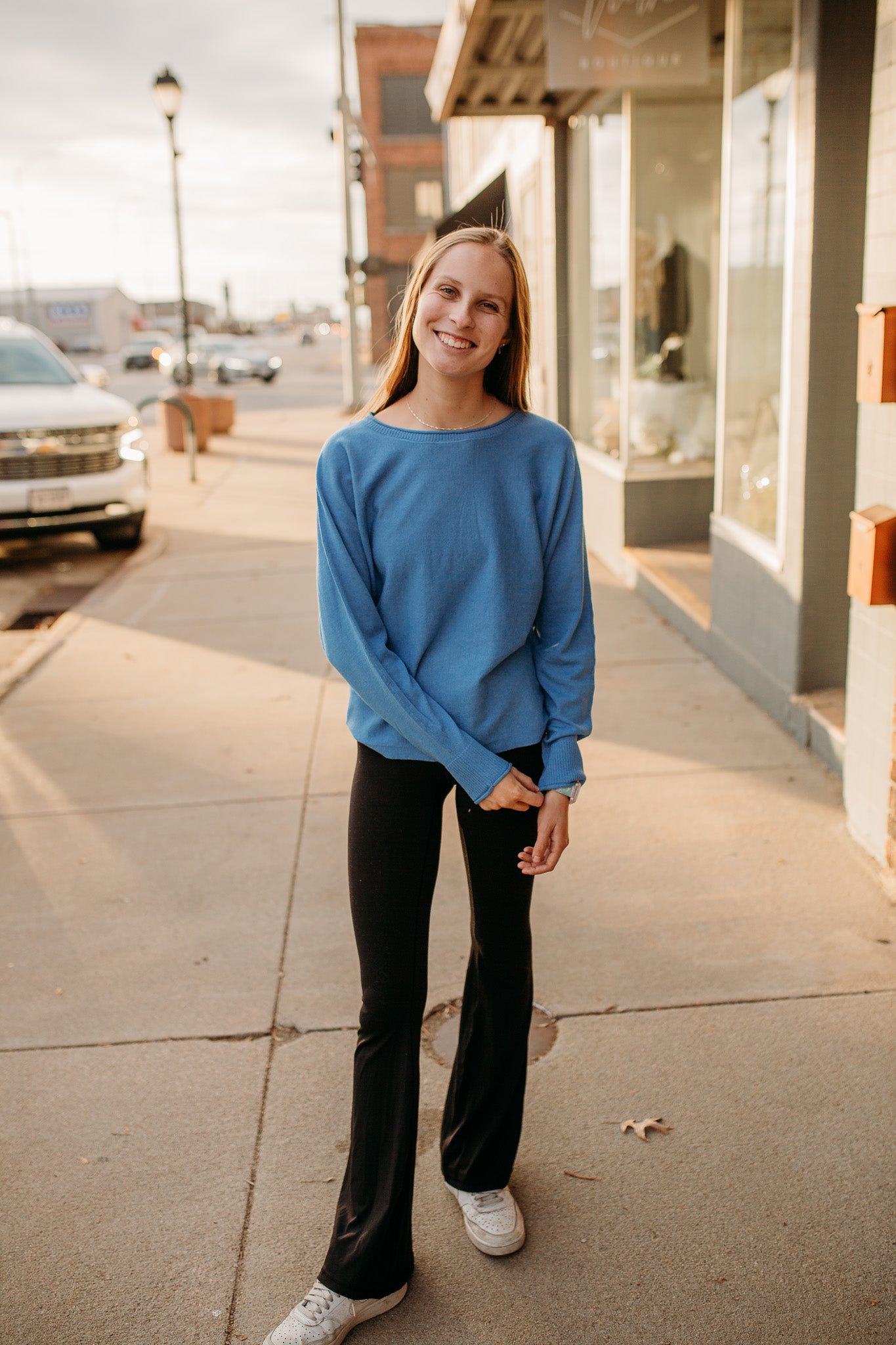 Blue Dolman Pullover Sweater