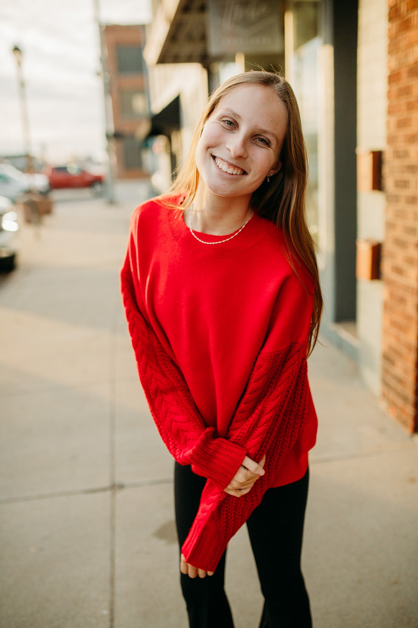 Red Cable Sleeve Sweatshirt