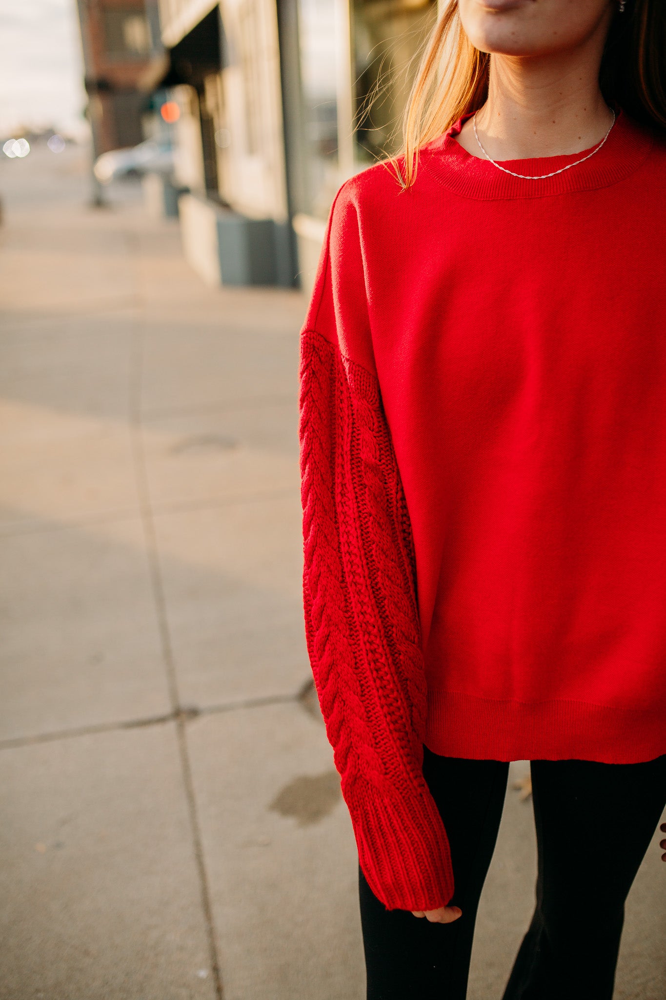 Red Cable Sleeve Sweatshirt