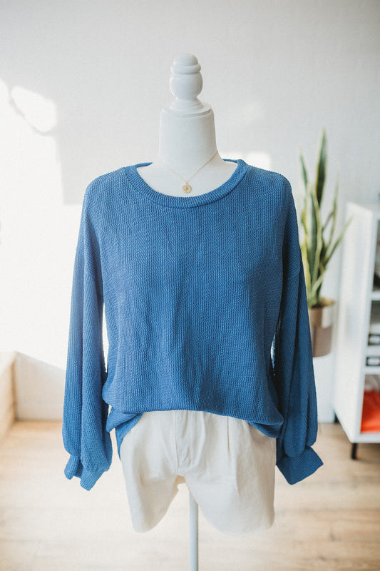 Denim/Taupe Ribbed Pullover