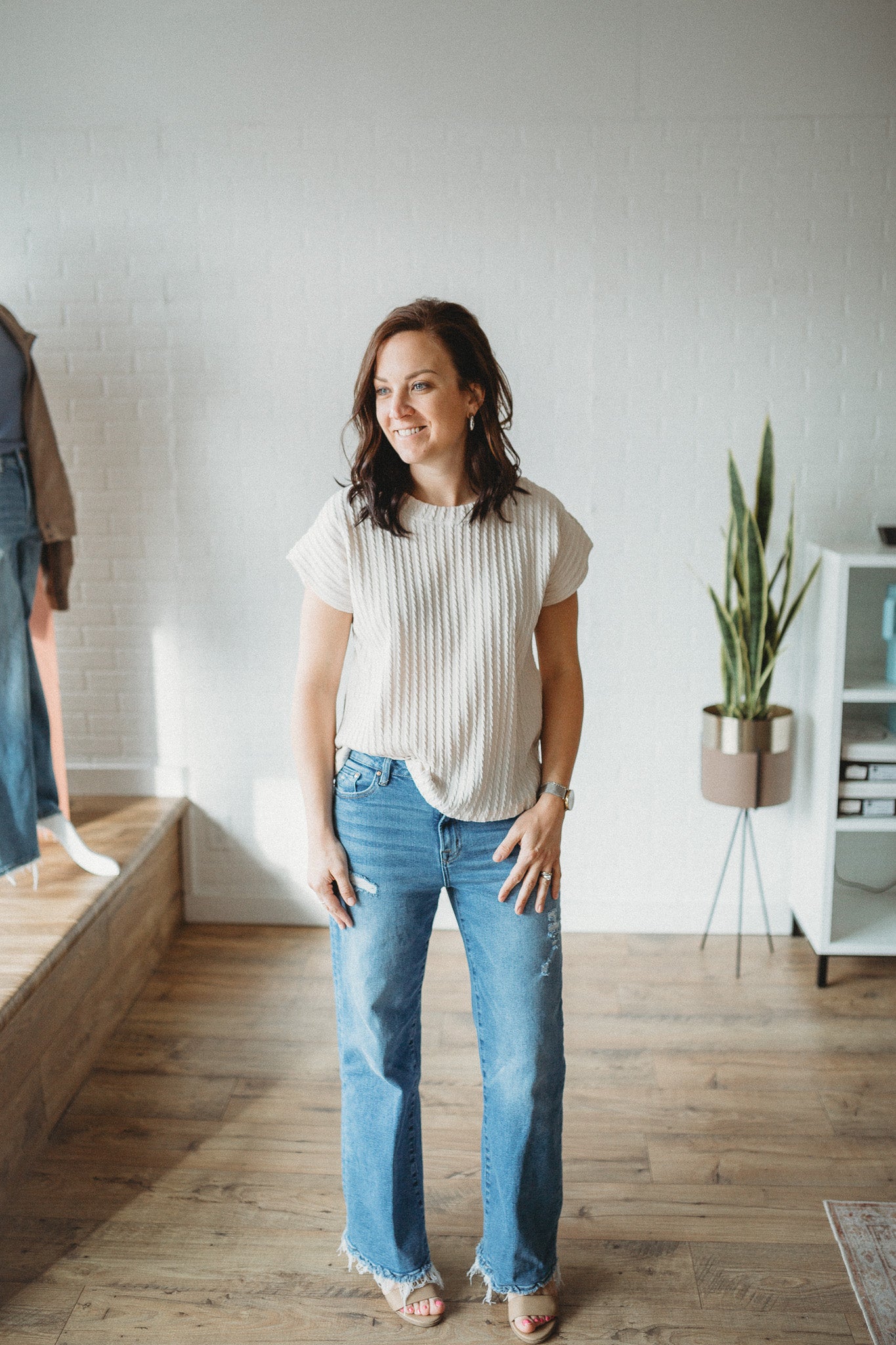 Charcoal/Ivory Cable Texture Top