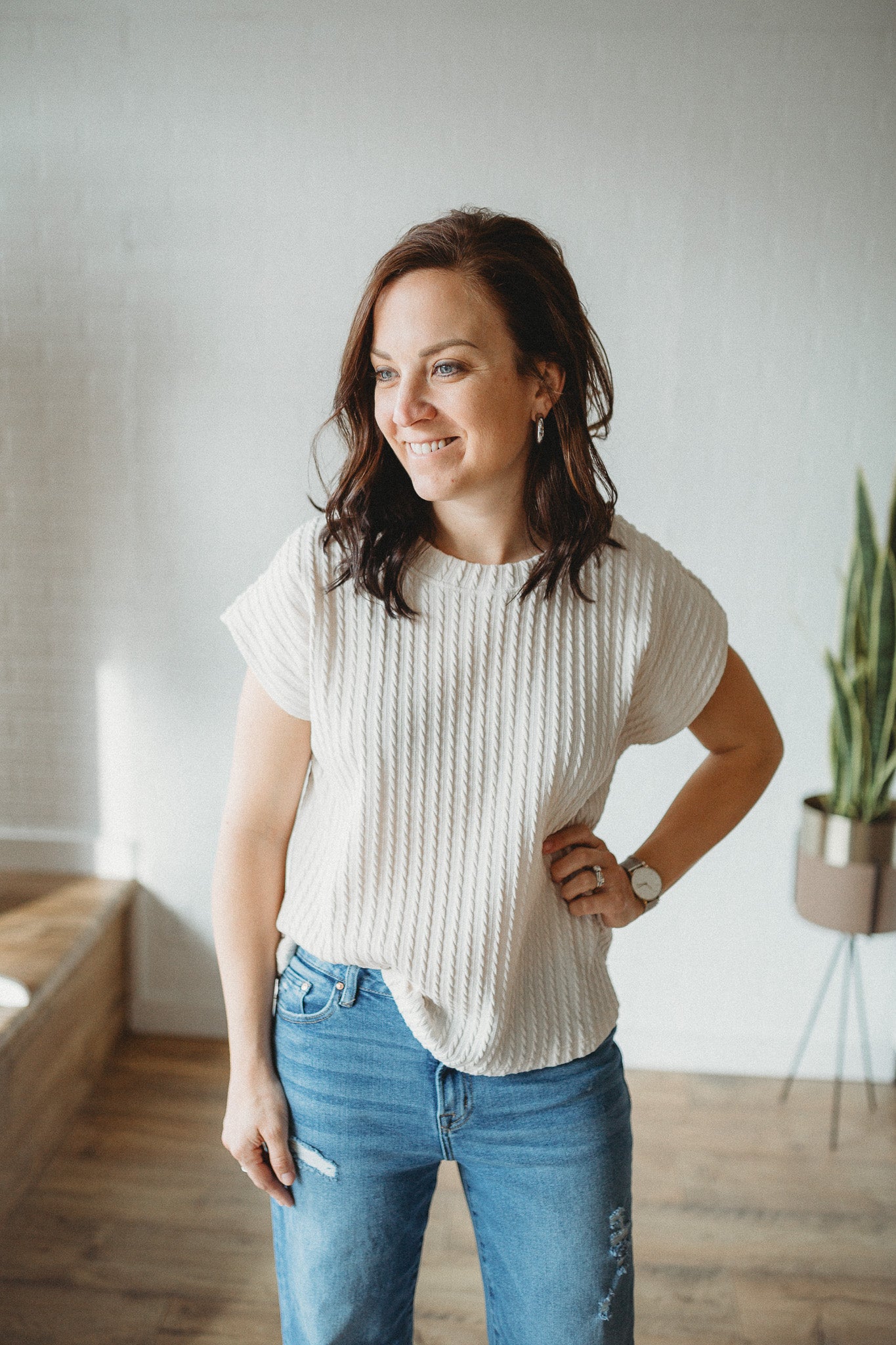 Charcoal/Ivory Cable Texture Top