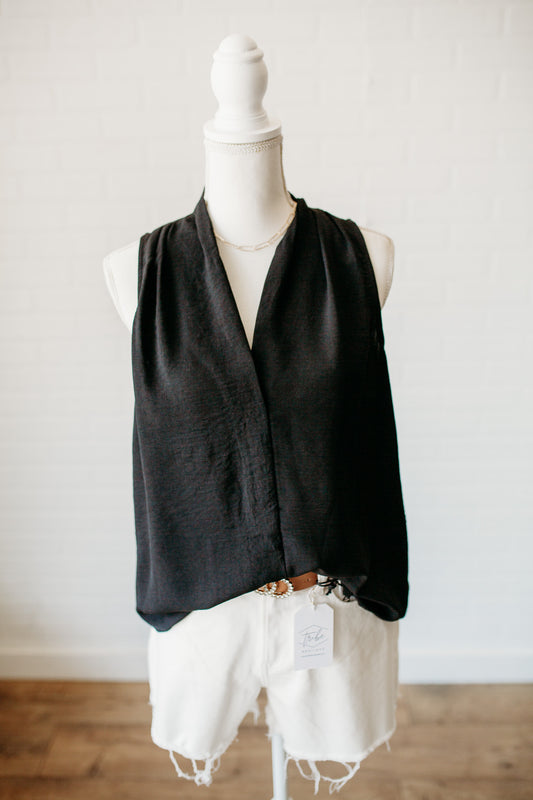 Tomato/Black/Taupe Sleeveless V-Neck