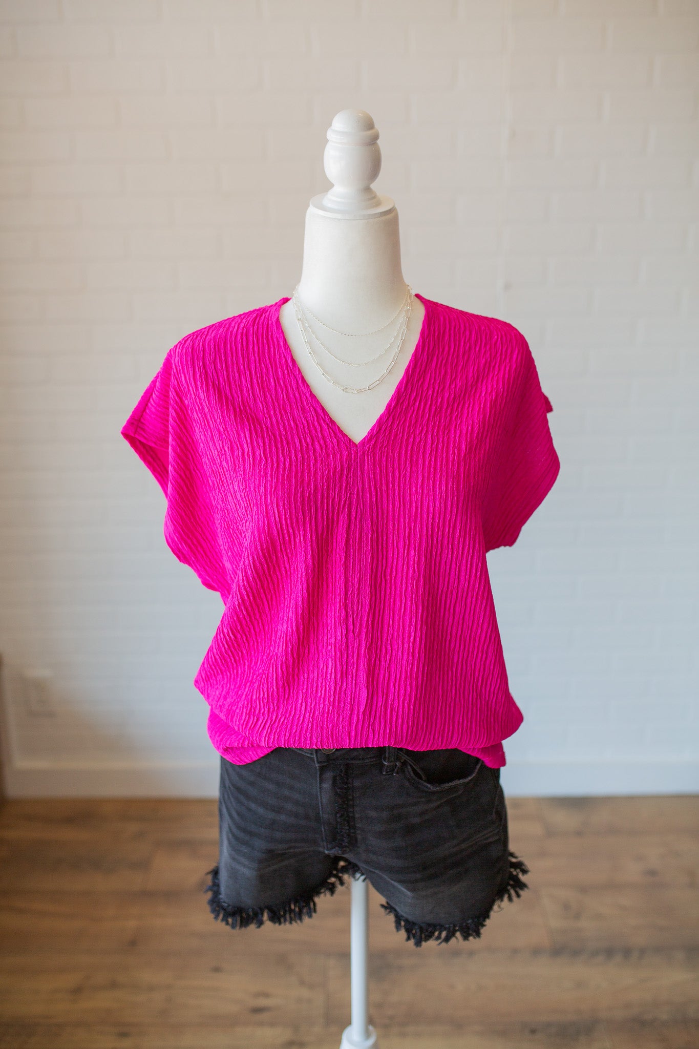 Fuchsia Textured Curve Top