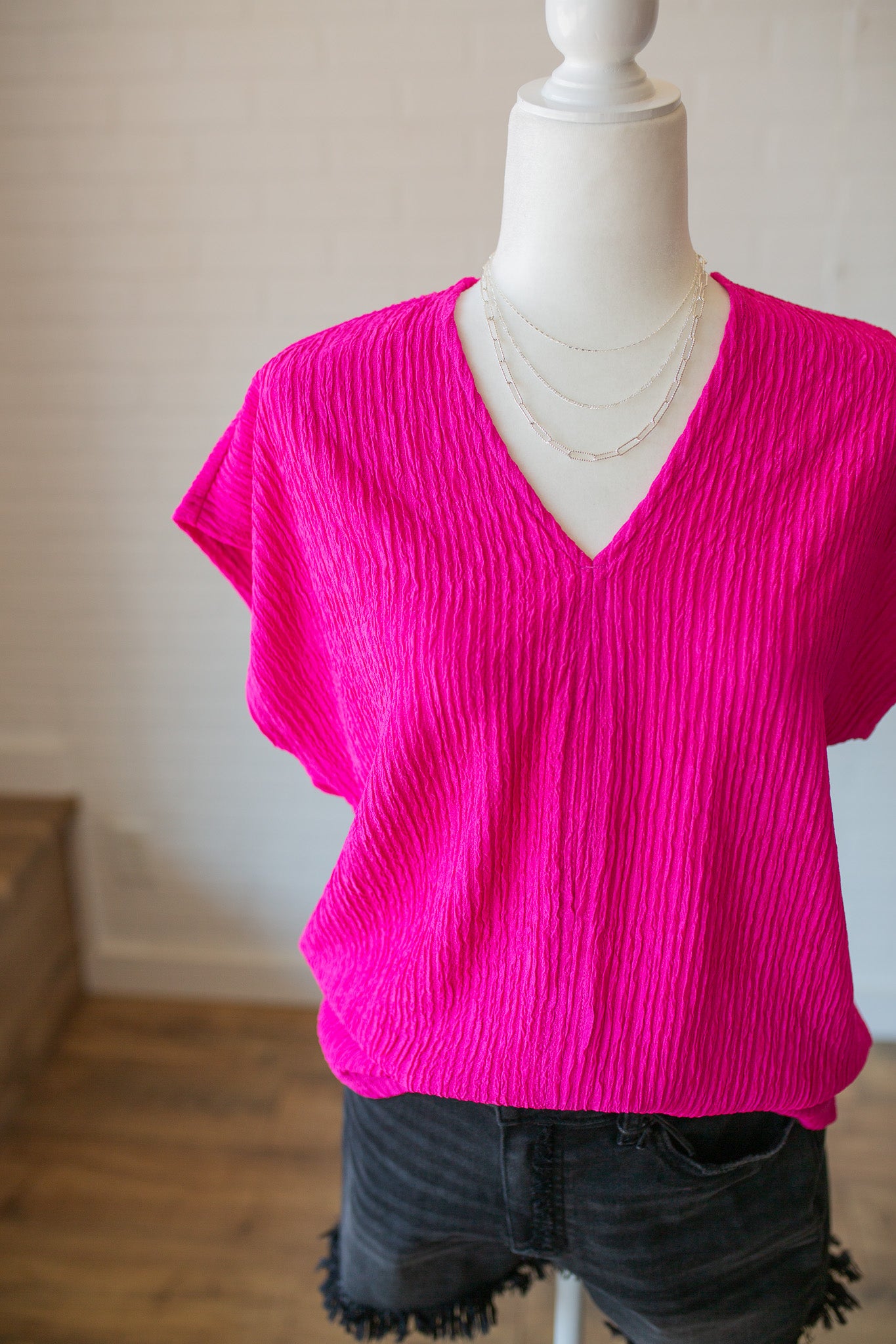 Fuchsia Textured Curve Top