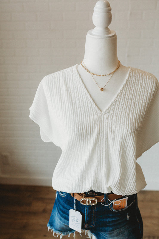 Red/Off White Textured V-Neck