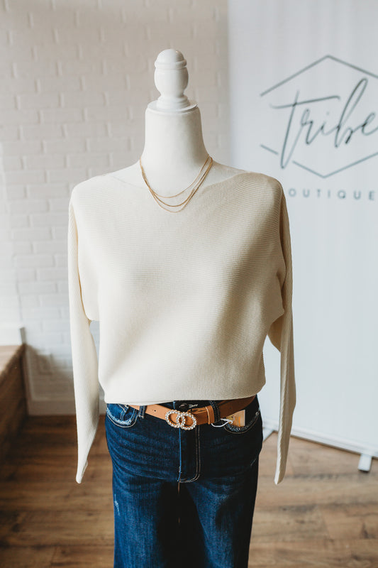 Cream Ribbed Boatneck Sweater