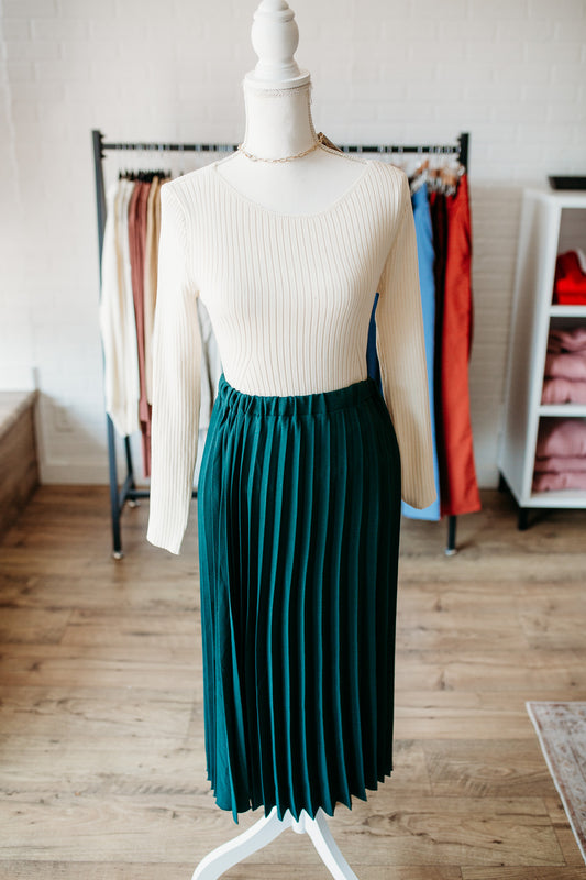 Hunter Green Pleated Midi Skirt