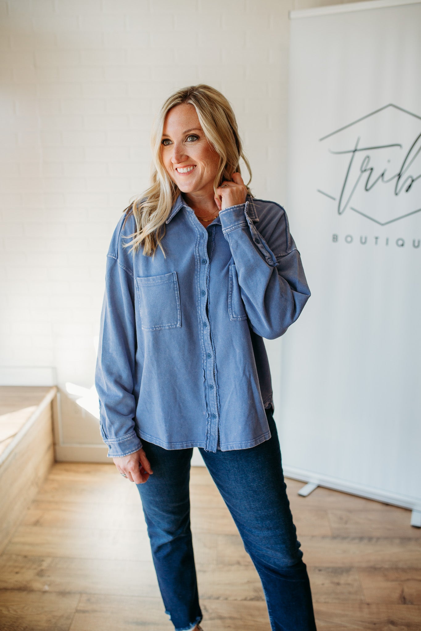 Peri Blue Washed Button Down