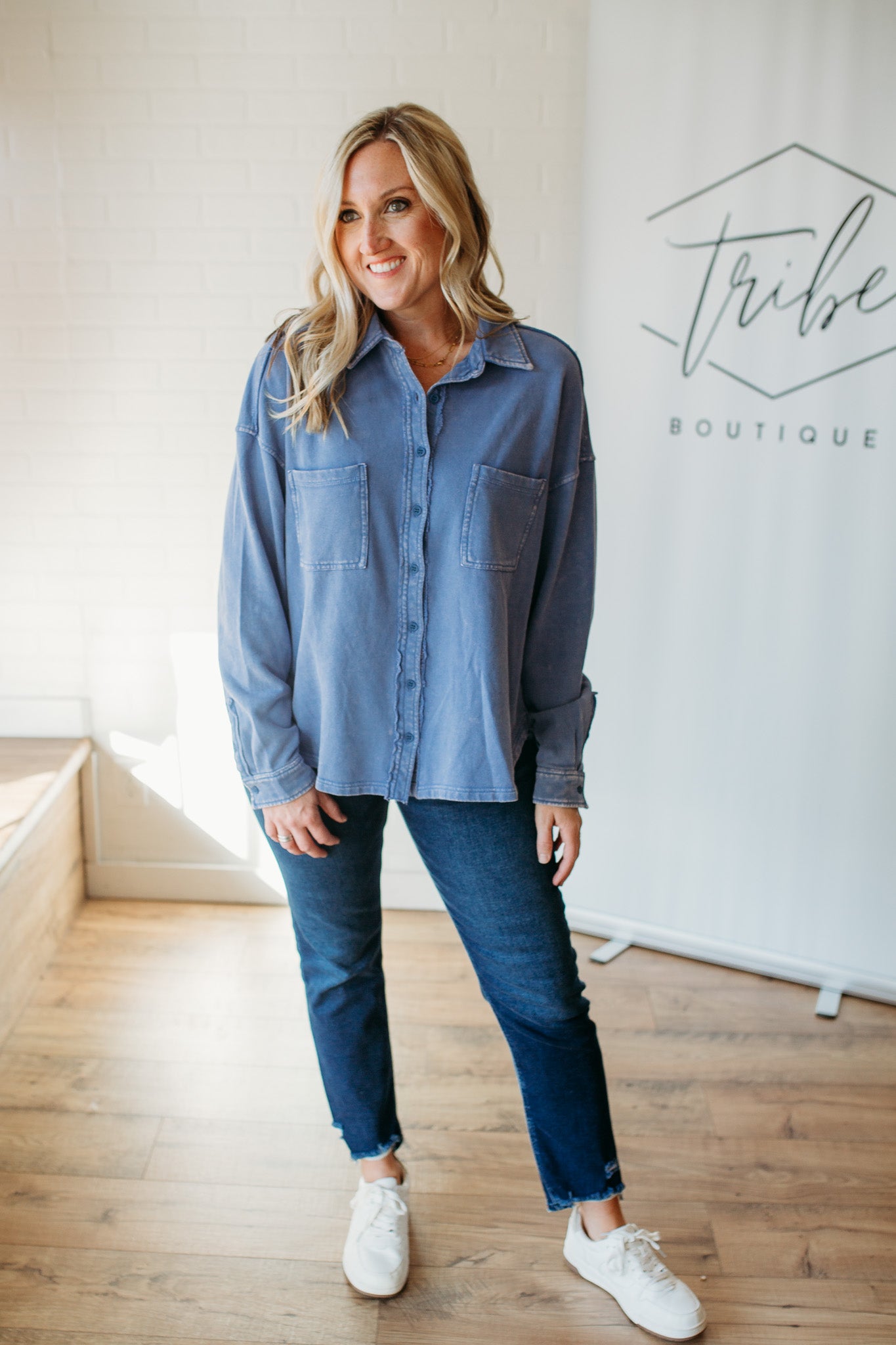 Peri Blue Washed Button Down