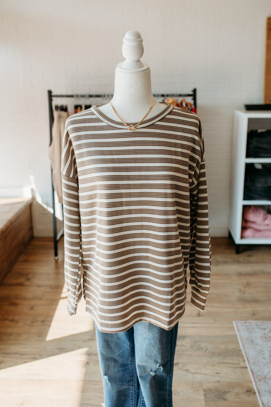 Dark Mocha Striped Crew Neck