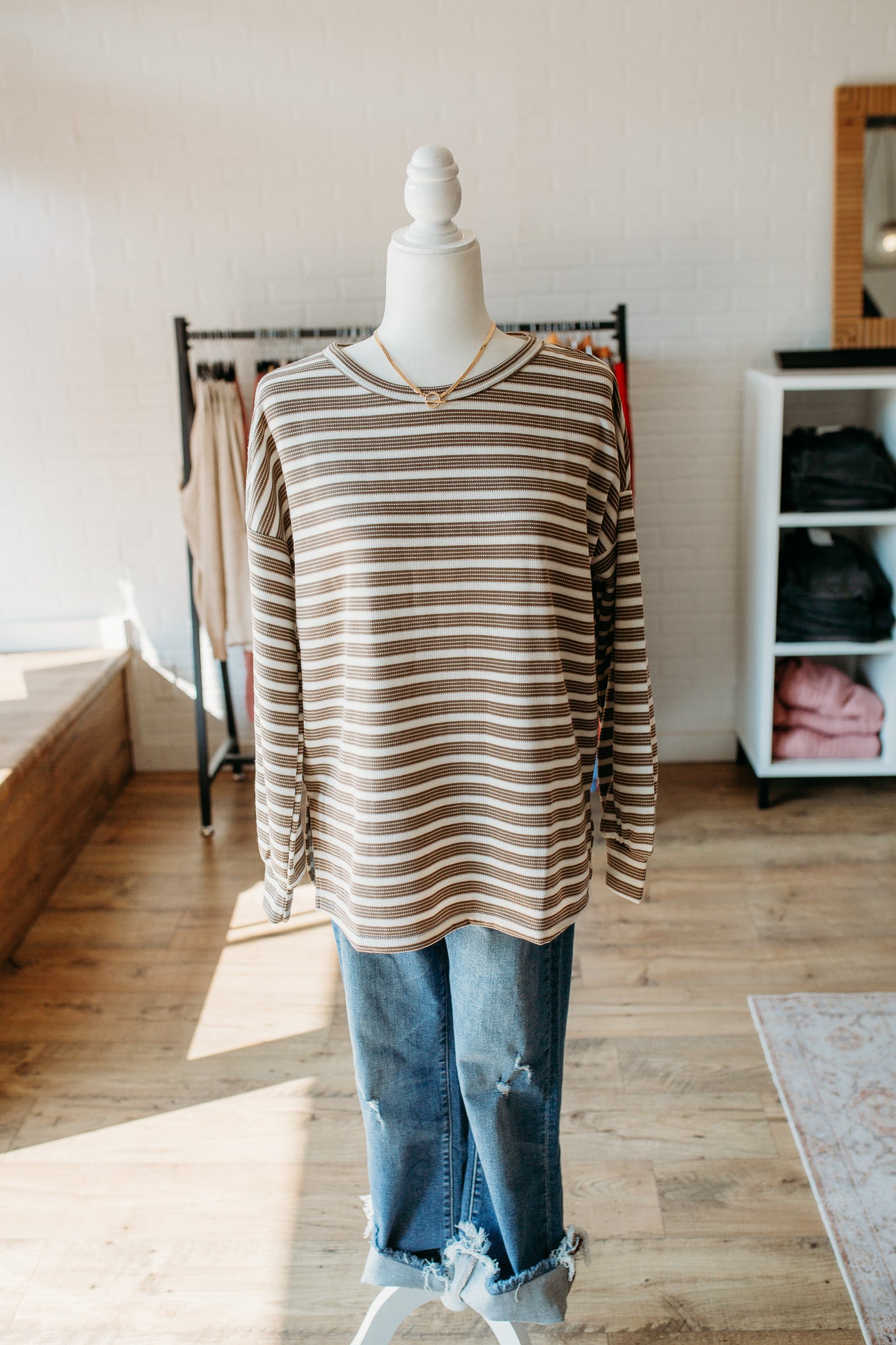 Dark Mocha Striped Crew Neck