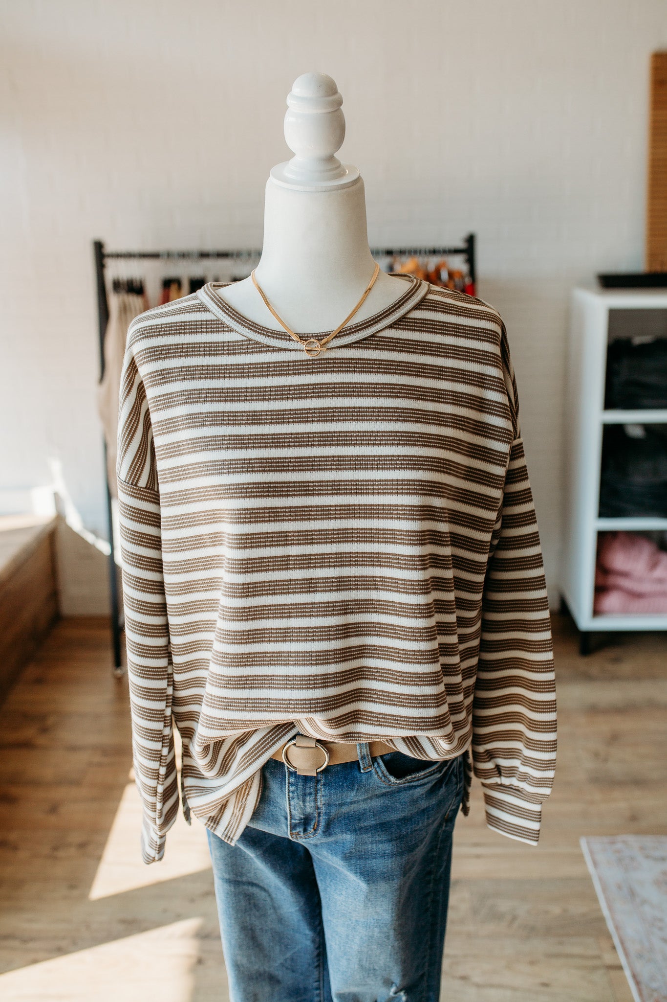 Dark Mocha Striped Crew Neck