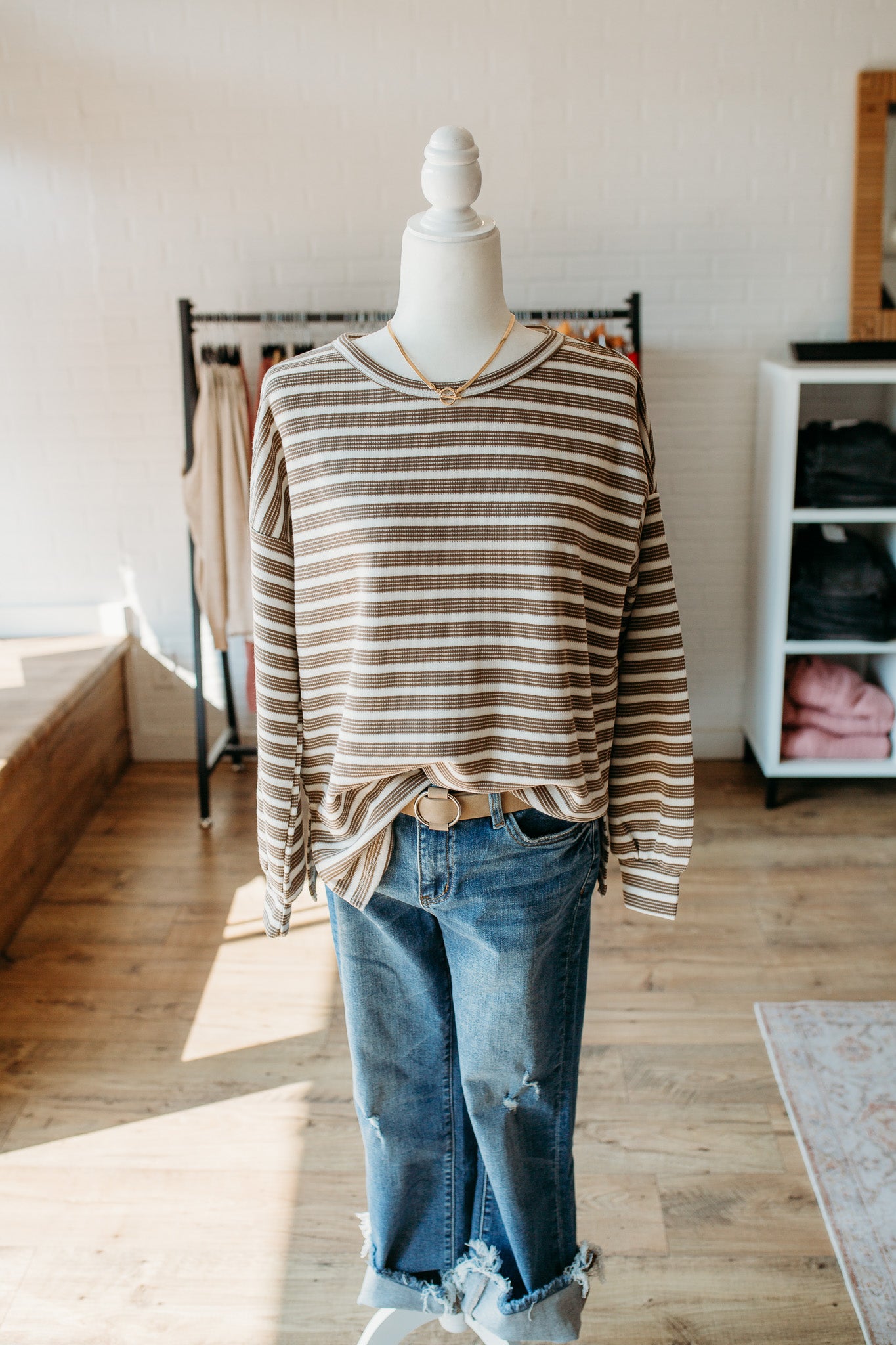 Dark Mocha Striped Crew Neck