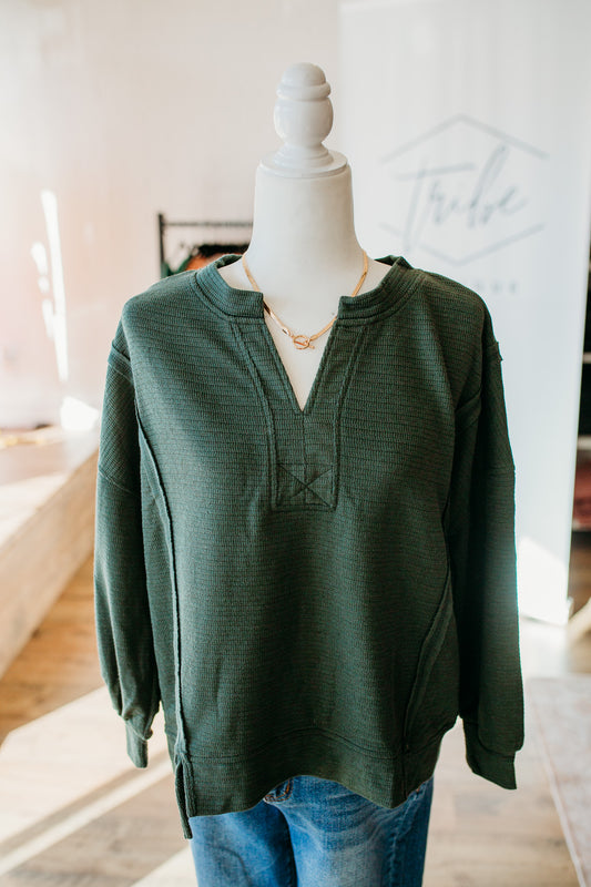 Hunter Green Split Neck Pullover