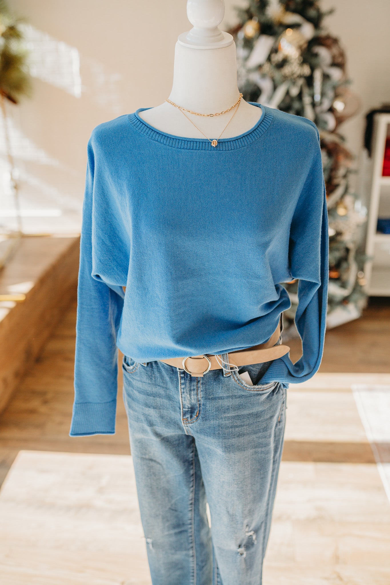 Blue Dolman Pullover Sweater