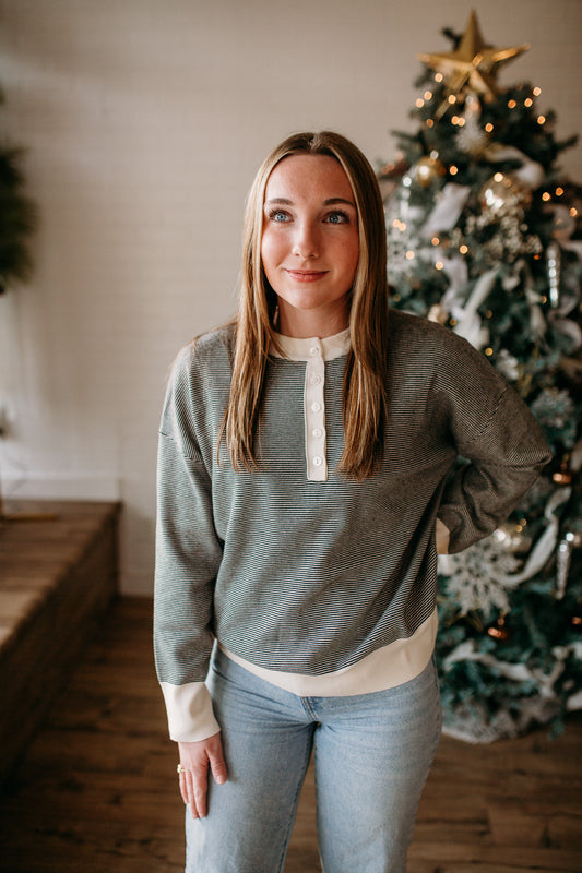 Striped Contrast Half Button Sweater