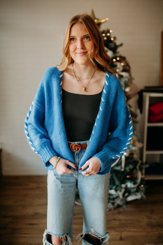 Blue White Stitch Cardigan