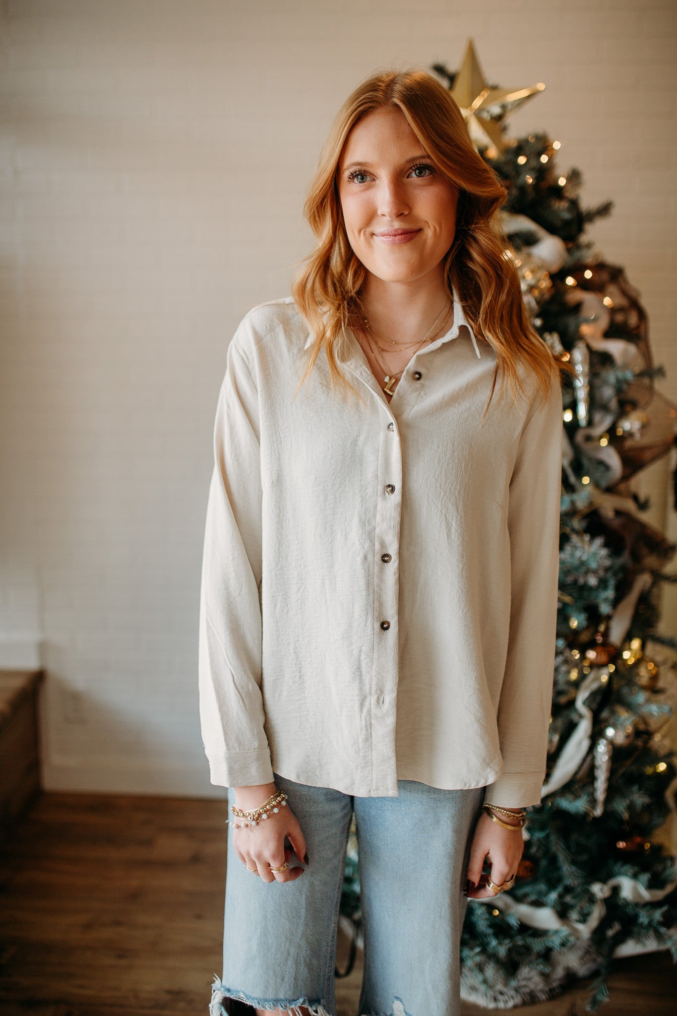 Oat Airy Long Sleeve Button Down