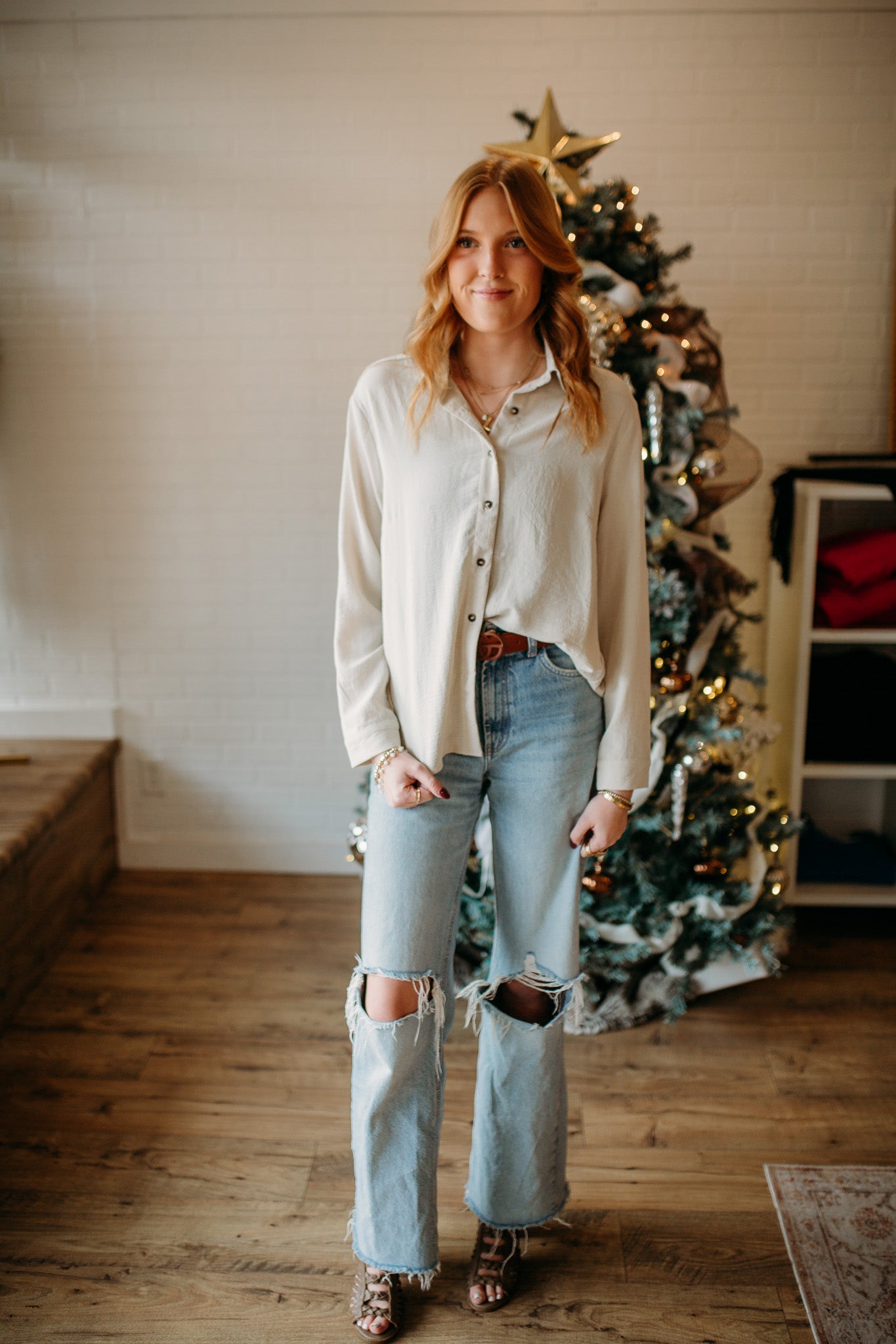 Oat Airy Long Sleeve Button Down