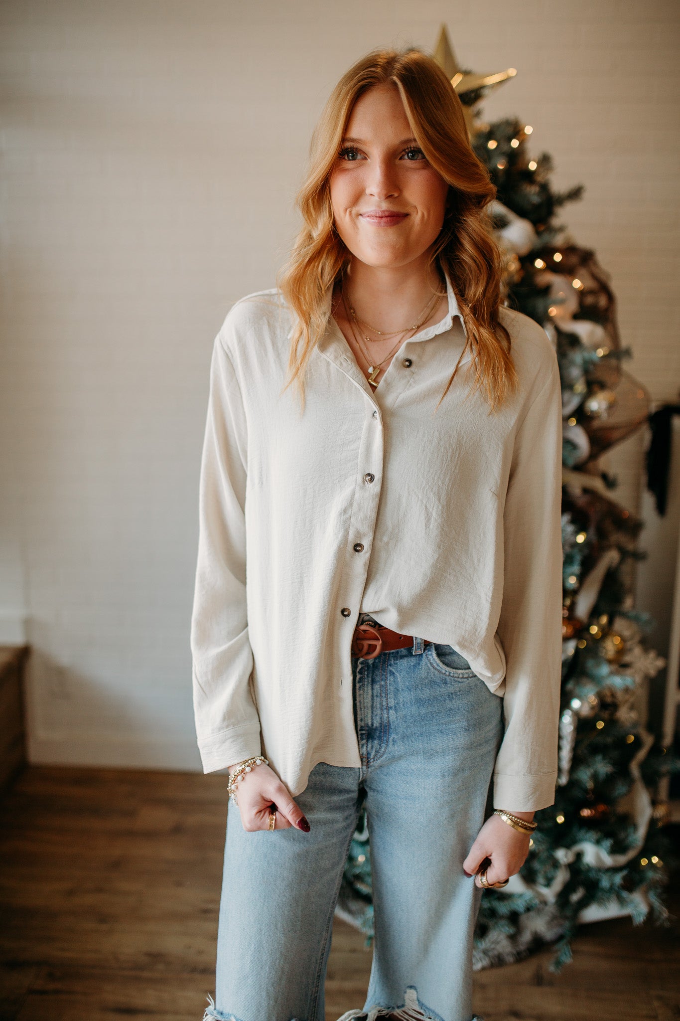 Oat Airy Long Sleeve Button Down